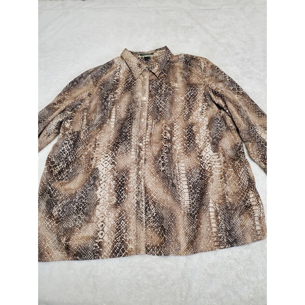 Lauren Ralph Lauren Brown Snake Skin 3/4 Sleeve Blouse Top 3x MOB Office Bold